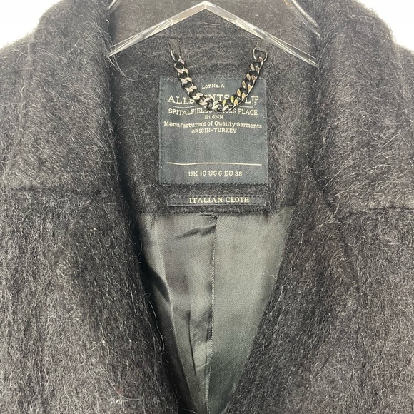 All Saints Strand Crombie Colorblock Jacket Sweater Size 6 Black Grey/Brown - Picture 5 of 9